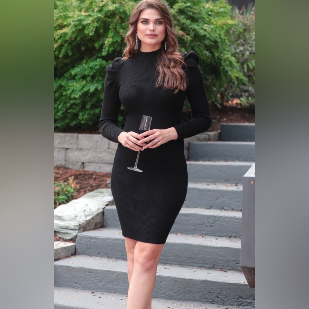 Black Ribbed Bodycon Dress - Picture 3 of 4